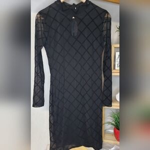 Black Mesh Dress Gothic Midi Dress